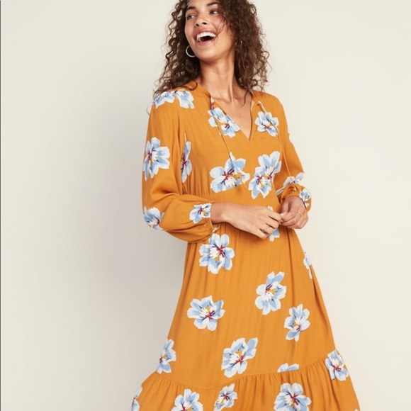 Old Navy Dresses & Skirts - 🌸 New! Beautiful Mustard Floral Dress